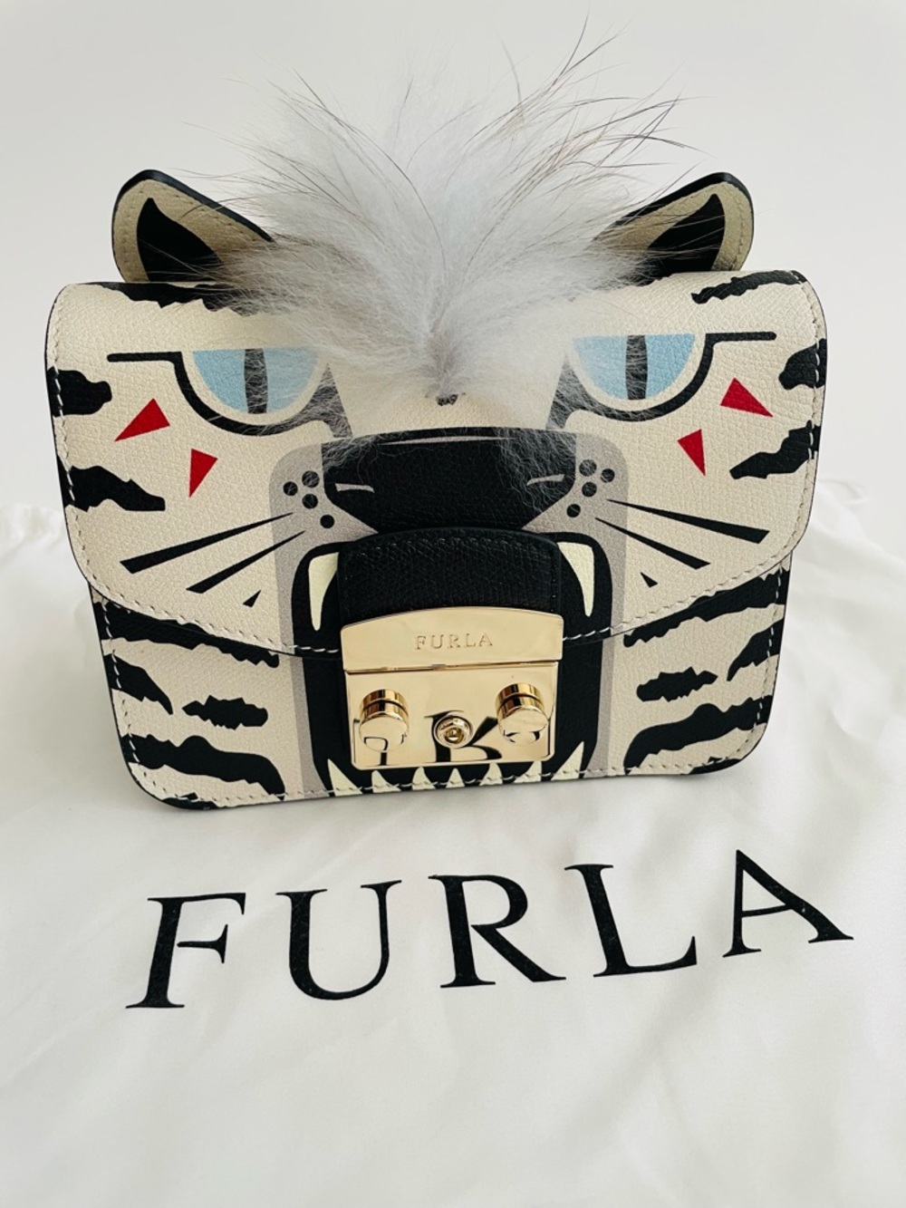 FURLA Jungle Collection White Tiger Metropolis Small Cross Body Shoulder Bag